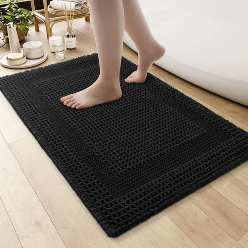 Miniatura 14 de AMOAMI Alfombra de Baño con Textura Waffle, Alfombras de Baño Absorbentes para Baño Antideslizantes, Alfombras de Baño Lavables a Máquina con Borlas