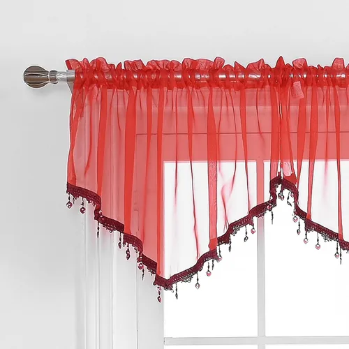 Miniatura 9 de PearAge Cortinas Cenefa Transparente con Cuentas para Sala de Estar, Cenefa de Ventana de Granja con Bolsillo para Barra, Cenefa de Cortina de Gasa