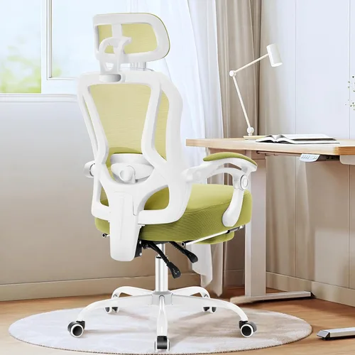 Miniatura 7 de Silla de oficina ergonómica con reposapiés, silla de escritorio reclinable ultra gruesa con soporte lumbar ajustable en 2D y reposacabezas, cojín