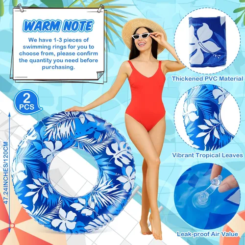 Miniatura 2 de Anillos de natación jumbo de 47.24 pulgadas para piscina inflable, tubo de flotación con hojas tropicales, anillo inflable para piscina para niños