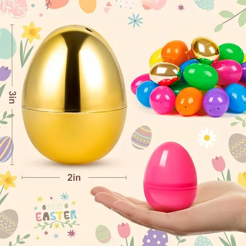 Miniatura 2 de Olixmlya [6 huevos dorados] 100 huevos de Pascua de plástico rellenables de 3 pulgadas, huevos de Pascua vacíos, huevos de plástico coloridos a