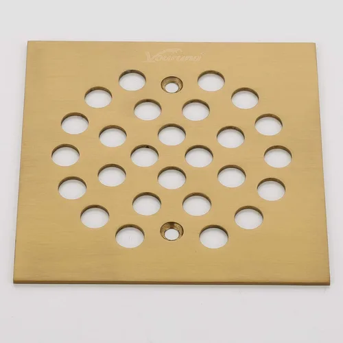 Miniatura 5 de Colador de rejilla de drenaje cuadrado de 4-1/4 (4.25) pulgadas (4.252 in* 4.252 in) para piso de ducha (oro cepillado)