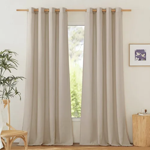 Miniatura 47 de NICETOWN Cortinas de lino natural con textura de lino para dormitorio, mezcla de lino rústica con ojales en la parte superior, semitransparentes