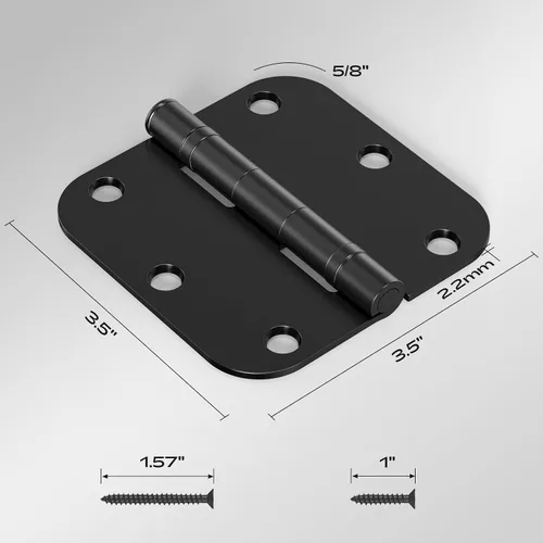 Miniatura 2 de Paquete de 3 bisagras de puerta de color negro mate de 3.5 pulgadas, 5/8 pulgadas de radio redondo, bisagras de puerta interior, sin chirridos