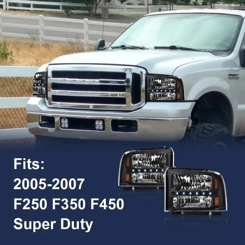 Miniatura 9 de CHEDA Conjunto de faros LED DRL, compatible con Ford F250 F350 F450 F550 Super Duty 2005 2006 2007 (lente transparente carcasa negra reflector ámbar)