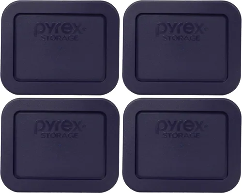 Pyrex 7213-PC - Tapa rectangular de plástico para almacenamiento de alimentos de 1.9 tazas, color azul oscuro (paquete de 4), fabricada en Estados