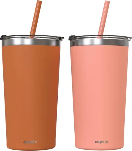 Miniatura 12 de CUPKIN - Taza apilable de acero inoxidable para niños, taza de batido, tazas aisladas con recubrimiento en polvo, tapa libre de BPA y pajilla de Rosa