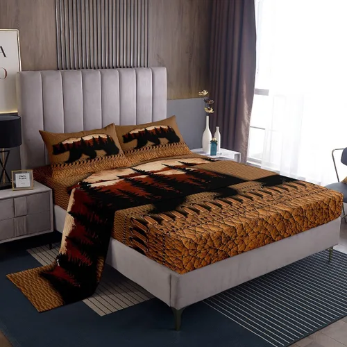 Miniatura 44 de Rustic Lodge - Juego de sábanas tamaño individual con diseño de oso y alce, diseño de retazos, color rojo y negro, a cuadros, ropa de cama de Multi