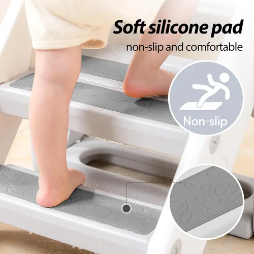 Miniatura 3 de Taburete para niños Mloong plegable para fregadero de baño, taburete antideslizante fácil de plegar para entrenamiento de orinal, escalera ajustable