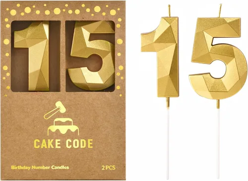 Velas de cumpleaños de 7 cm de oro con número 15, velas de número doradas, velas de número para pastel, celebración de fiesta