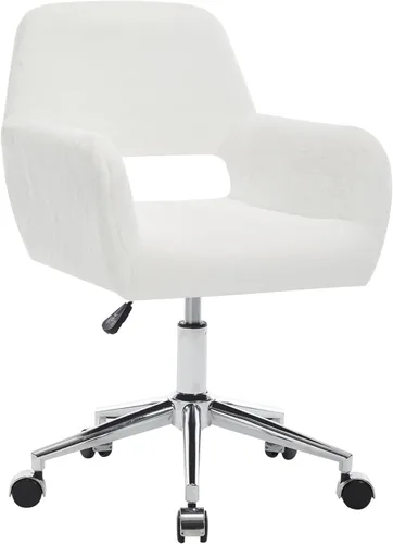 Miniatura 10 de HENGJIANYI Silla de escritorio giratoria de piel sintética, moderna silla de tocador de maquillaje esponjosa, sillón de altura ajustable con base