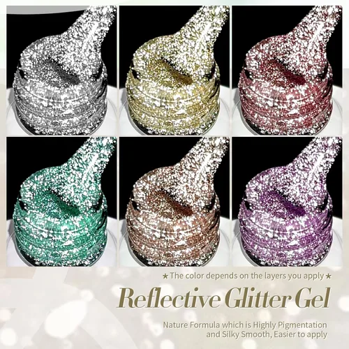 Miniatura 7 de Born Pretty Esmalte de uñas de gel con purpurina reflectante, 6 colores de primavera y verano, esmalte de gel holográfico de larga duración, juego