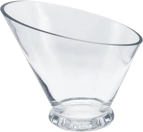 Miniatura 20 de WGV Jarrón de vidrio con corte inclinado, ancho 14 cm, altura 14 cm, transparente, redondo, maceta para plantas, terrario, orbe, recipiente