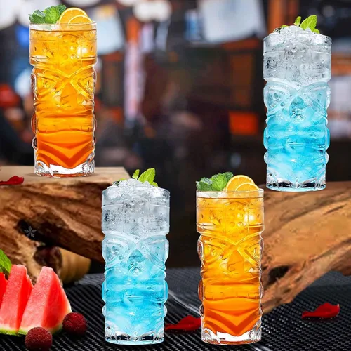 Miniatura 7 de Juego de vasos Tiki transparentes de 6 a 14 onzas, modernos vasos de cóctel Tiki perfectos para cócteles exóticos, Mai Tai, cócteles