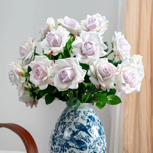 Miniatura 10 de Flores artificiales, rosas artificiales, rosas falsas de 23.2 pulgadas de tallo largo, flores artificiales para jarrón alto, rosa de seda, 20 Blanco