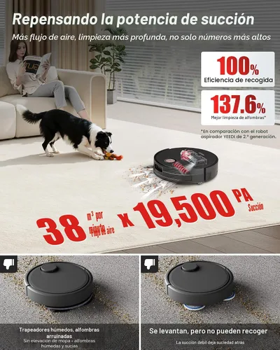 Miniatura 5 de Yeedi S20 Infinity: Robot Aspirador y Trapeadora con Succión de 19,500Pa, Carga PowerBoost, Rodillo Autolavado OZMO 2.0, Estación OmniCyclone Sin