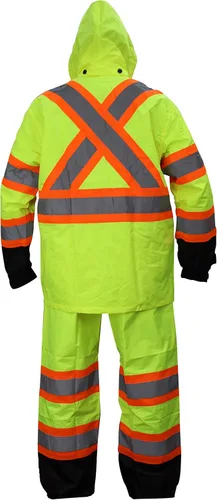 Miniatura 2 de RW-CLA3-TLM55 Y OR77 Clase 3 Traje de lluvia, chaqueta, pantalones de alta visibilidad reflectante fondo negro