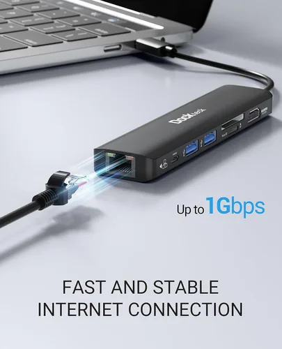Miniatura 4 de Hub USB C 4K 60Hz, Dockteck 7 en 1 USB C PD Ethernet Hub Dongle con 4K 60Hz HDMI, 1Gbps Ethernet, 100W PD, 2 USB 3.0, SD/Micro SD para MacBook 7