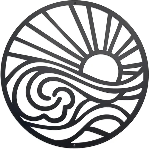 Urbraneco Adorno de pared de metal con diseño de sol y ondas, diseño minimalista de línea de amanecer, letrero redondo para sala de estar, cocina,