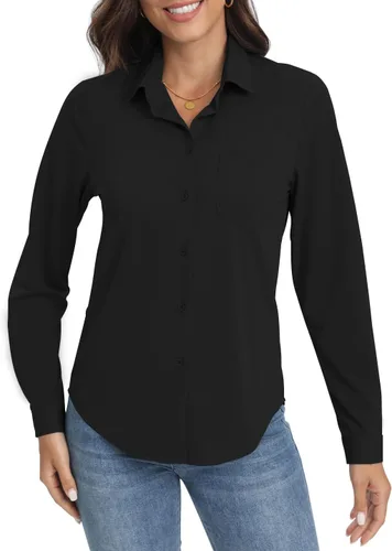 Miniatura 3 de Camisas elásticas suaves sin arrugas con botones para mujer, tops transpirables que absorben la humedad para vestir casual de trabajo