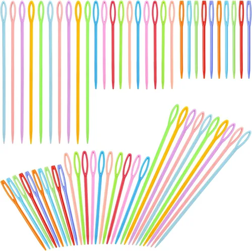 Miniatura 7 de LUNARM 60 piezas de agujas de coser de plástico, agujas de hilo de ojo grande, agujas de plástico de 2.76/3.54/5.91 pulgadas para hilo