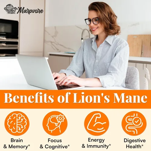 Miniatura 3 de Suplementos cerebrales de potencia 50X para memoria y concentración, cápsulas de suplemento de melena de león de 1400 mg Suplemento cerebral