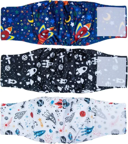 Pet Soft Banda para el vientre para perros, 3 paquetes de pañales reutilizables para perros machos, envolturas de pañales para perros, lavables,