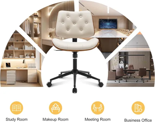 Miniatura 6 de BV Silla de escritorio sin brazos con ruedas, silla giratoria de 360 grados para oficina en casa, sin brazos, silla de trabajo de altura ajustable