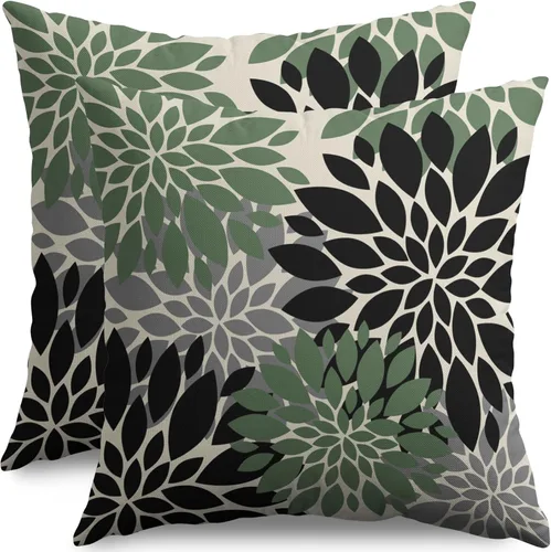 Miniatura 14 de Fundas de Almohada Azul Aguamarina 16X16 Pulgadas Juego de 2, Flores de Dalia Primavera Verano Floral Crema Fundas de Almohada Decorativas