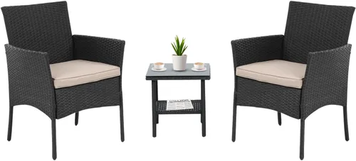 Dopinmin Juego de 3 muebles de patio para porche, sillas de mimbre de ratán PE con mesa, juegos de muebles de jardín al aire libre, mesa auxiliar y