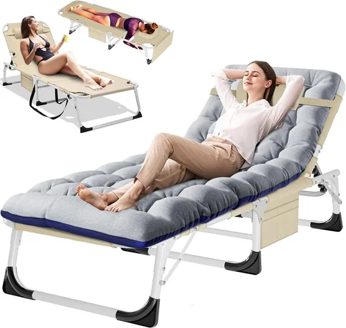 Miniatura 16 de DoCred Sillón plegable, 5 posiciones, ajustable, plegable, cama para dormir, tumbona, tumbona, perfecta para tomar el sol, campamento, piscina