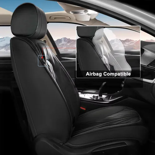 Miniatura 3 de TTX LIGHTING Fundas de asientos delanteros de cuero sintético, impermeables, transpirables, fundas de asientos de automóvil con antideslizante
