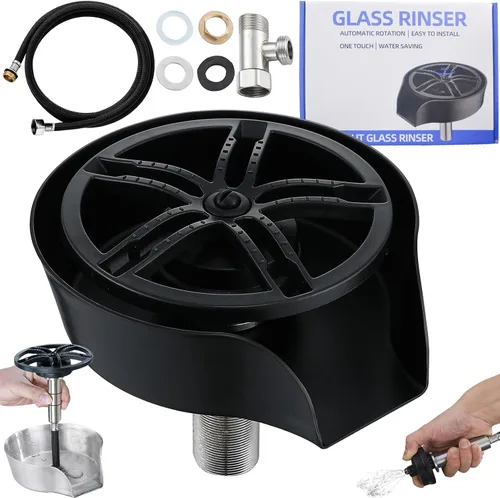 Enjuagadora de vidrio y lavadora de tazas para fregadero, boquilla rociadora giratoria de 360° con diseño extraíble, limpiador de botellas, base