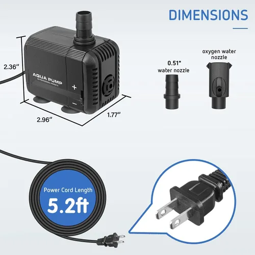 Miniatura 3 de Simple Deluxe 210GPH 8W Bomba de Mesa de Agua (800L/H), Bomba de Estanque con 2 Boquillas, Perfecta para Tanque de Peces, Estanque, Acuario