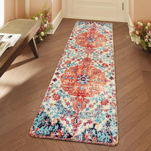 Miniatura 76 de Lahome Alfombra bohemia con medallón floral, 4 x 6 pies, color verde azulado, suave, lavable, antideslizante, apta para mascotas, alfombra