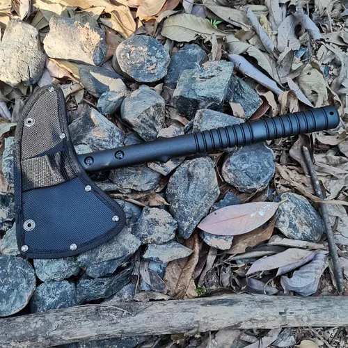 Miniatura 5 de Hacha de camping con vaina de nylon, Hacha Tomahawk vikinga forjada de acero al carbono de alta calidad, Hacha de camping portátil para cortar