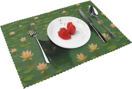 Miniatura 16 de Rectangular Placemats Set of 4, Heat Resistant Orange Printed Kitchen Dining Table Mats