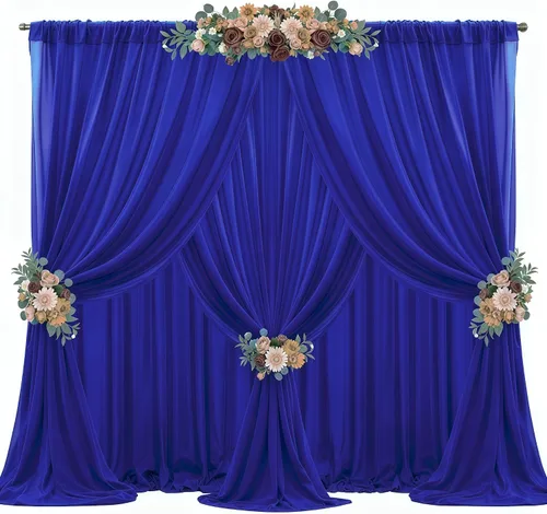 Miniatura 39 de Cortinas de fondo azul bebé de 10 pies x 10 pies, tela de gasa chiffon transparente sin arrugas, tela de fondo fotográfico drapeada para arco