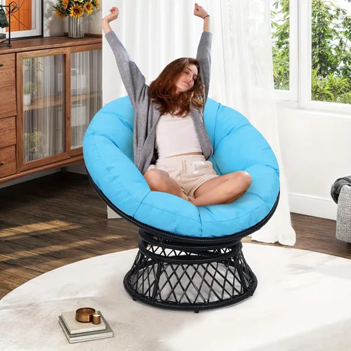 Miniatura 11 de KROFEM Silla Papasan ergonómica de mimbre de 40 pulgadas, silla giratoria de 360° para interiores y exteriores con cojín grueso suave, ideal
