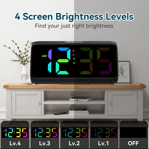 Miniatura 6 de Reloj despertador Netzu extra fuerte para personas que duermen pesadas, relojes despertador RGB para dormitorios para adultos mayores y niños, reloj