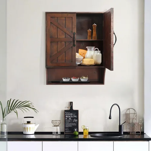 Miniatura 7 de FLORA Armario de almacenamiento montado en la pared, botiquín con puertas, armario de pared de baño vintage de madera sobre inodoro para baño