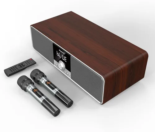 Máquina de karaoke con 2 micrófonos UHF, subwoofer, barra de sonido de audio para cine en casa, compatible con óptico/Bluetooth/AUX/USB/PC, máquina