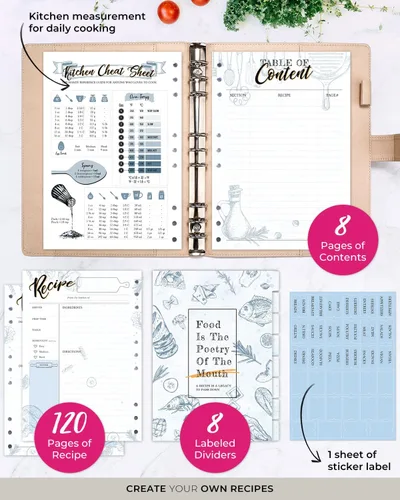 Miniatura 2 de molekaus Libro de Recetas, Libro de Recetas en Blanco para Escribir tus Propias Recetas, Cuaderno de Recetas para Cocina Familiar, Tapa Dura Beige