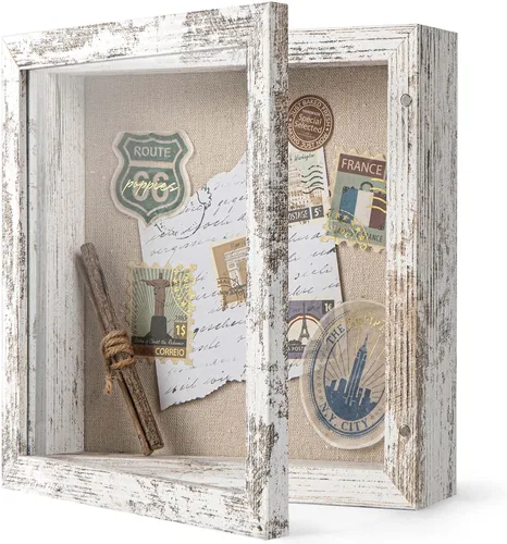Miniatura 37 de Marco de caja de sombra pequeña de 5 x 5 con parte trasera de lino, resistente vitrina de memoria de flores, imágenes, medallas y más, color negro