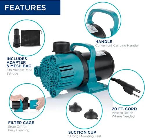 Miniatura 6 de Alpine Corporation PEG3000 Bomba sumergible de ahorro de energía Vortex de 3000 GPH — Diseño duradero y eficiente para estanques, cascadas