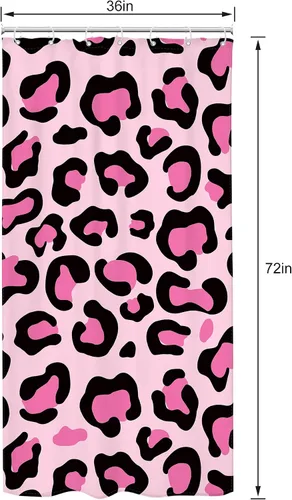 Miniatura 8 de Riyidecor Cortina de Ducha con Estampado de Leopardo Negro y Rosa Cabina Pequeña RV Estrecha Linda Femenina Moderna Trendy Simple Guepardo 36Wx72H
