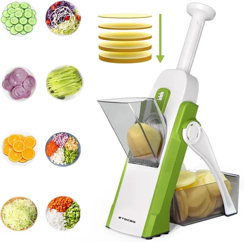 Miniatura 17 de [5 en 1] Cortadora de mandolina para cocina y picadora de verduras segura y rebanadora de mandolina ajustable, no se puede quitar, la mandolina Azul