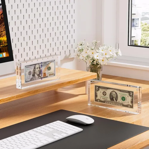 Miniatura 9 de Estuche de visualización con forma de billete de dólar de 7.8" x 3.9" – Estuche acrílico con marco para billetes de dólar, soporte magnético