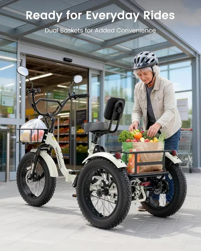 Miniatura 8 de MOONCOOL Triciclo eléctrico para adultos, 20 x 4 pulgadas, triciclo eléctrico con neumáticos gruesos, bicicleta eléctrica de 3 ruedas de 48 V, 500