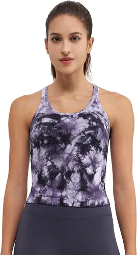 Miniatura 18 de sphinx cat - Camiseta corta de entrenamiento para mujer, camiseta sin mangas, acanalada, con espalda cruzada y brasier integrado